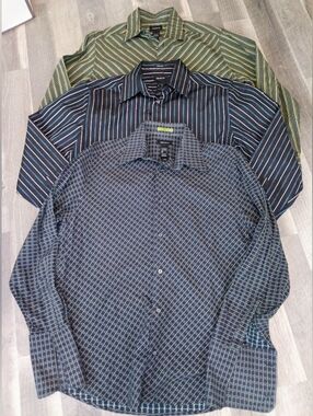 Claiborne Men’s Shirt Bundle Size L Modern Fit Button Down Striped Casual (3)